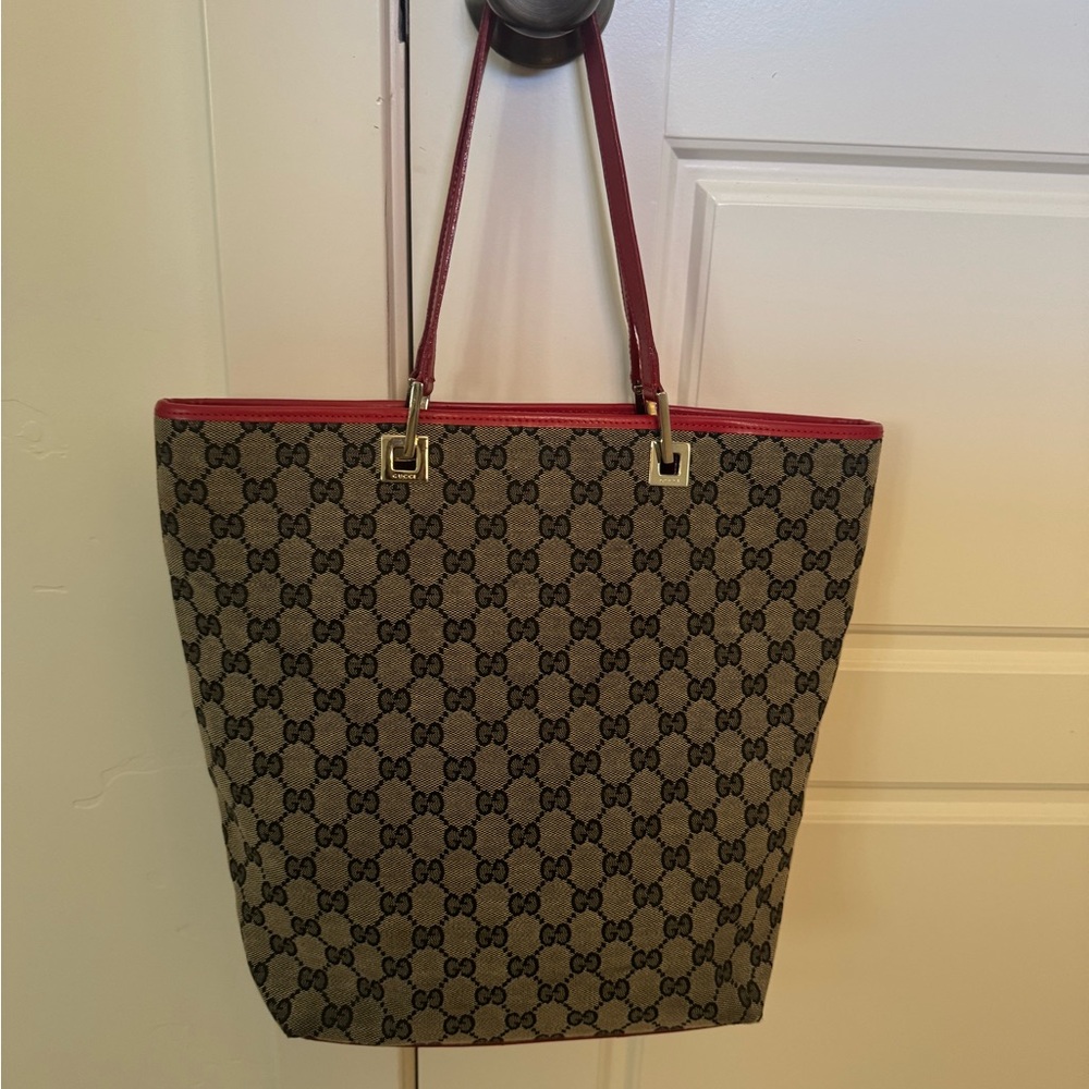 Gucci Brown and Red Signature Tote